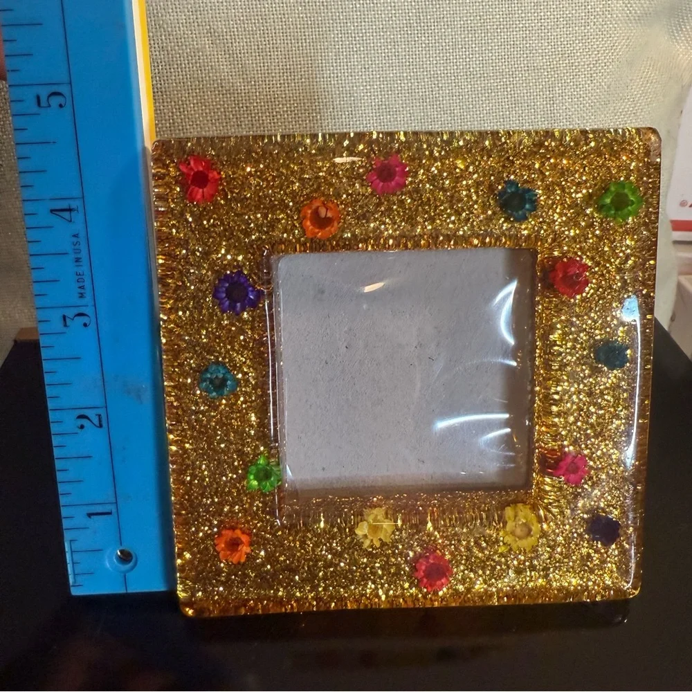 Photo Frame Wall Decor Tabletop Display Picture Frame with Glitter and Flowers